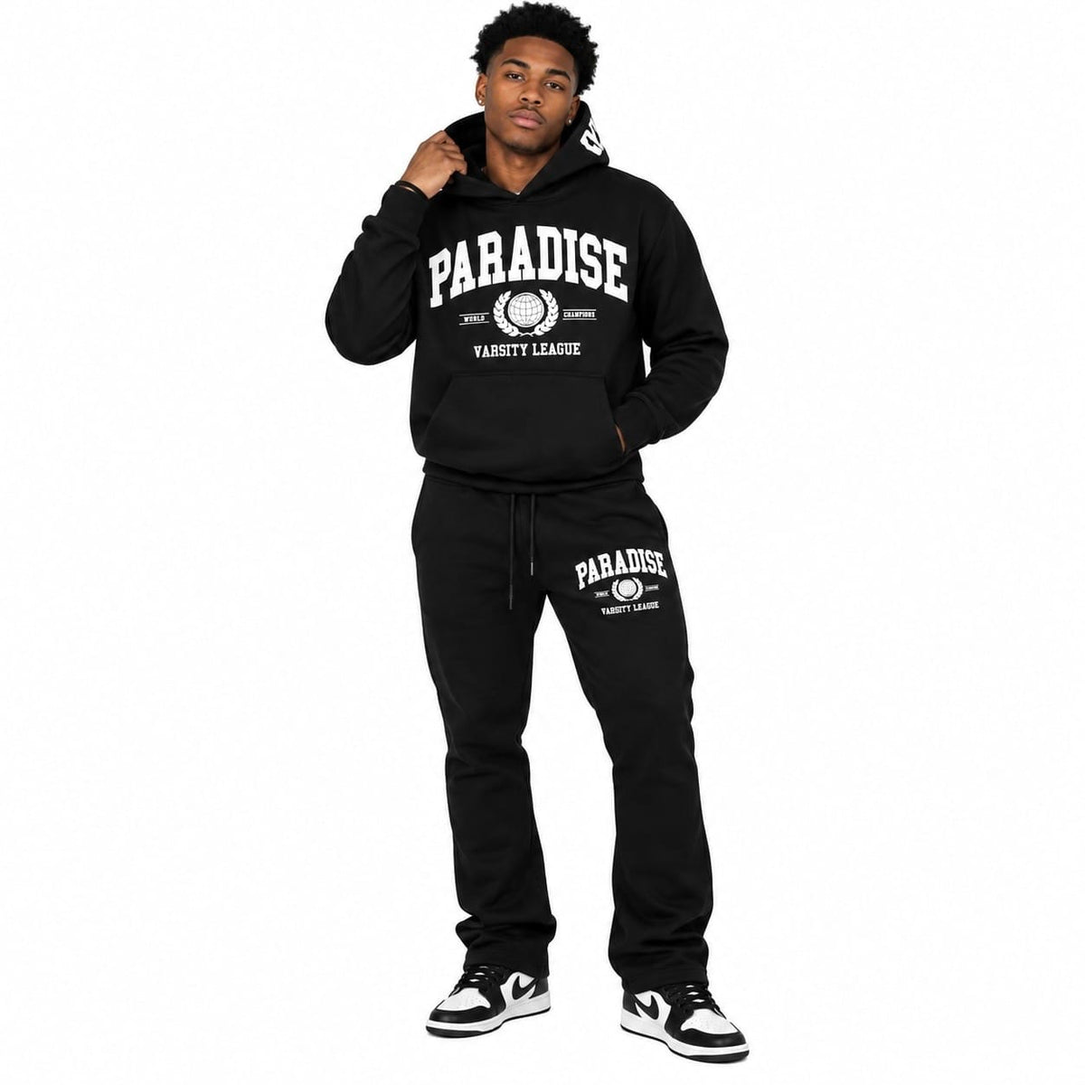See You Paradise High Density Collegiate Hoodie & Sweatpants Set (Black)