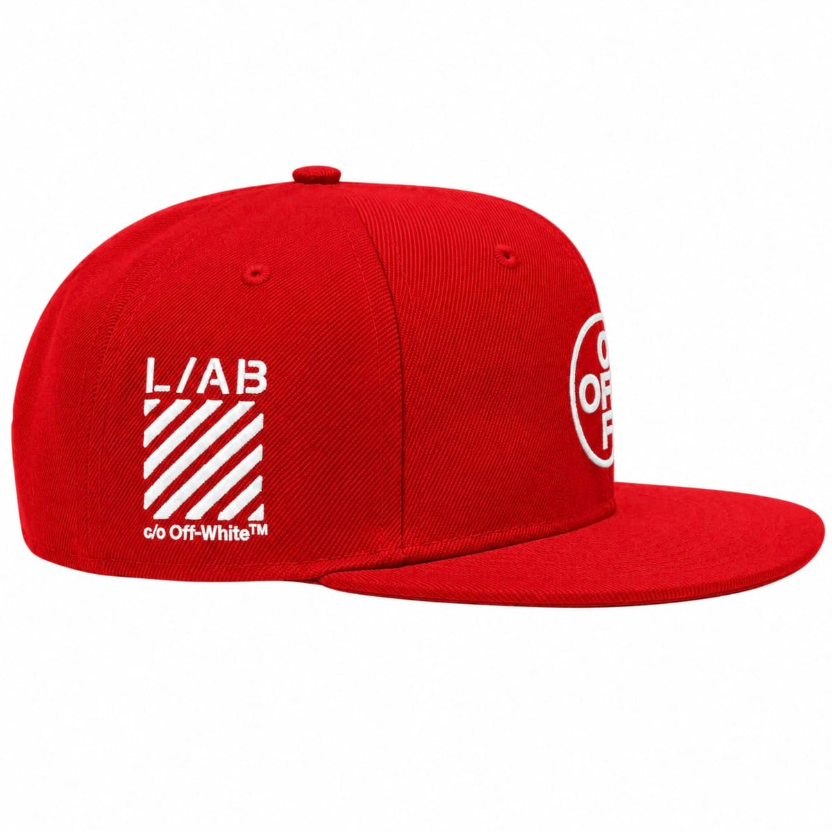 Lab Off-White Embroidered Flat Brim Twill Hat (Red)
