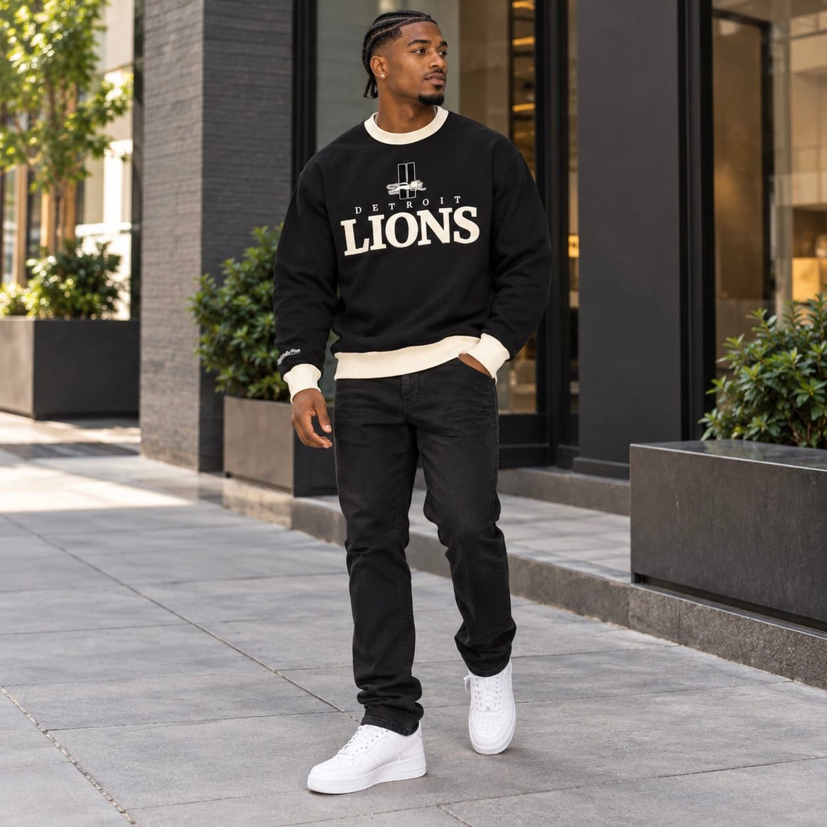 Mitchell & Ness NFL Detroit Lions Cookies & Cream Crewneck (Black)