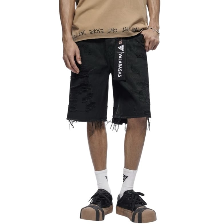 Valabasas Clipped Denim Shorts (Black Waxed) VLBS-VSH2-1034