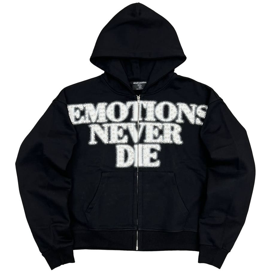 Mixed Emotion Black End Rhinestone Hoodie (Black)