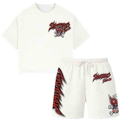 Shattered Hearts Rolling Hearts Short Set (White)