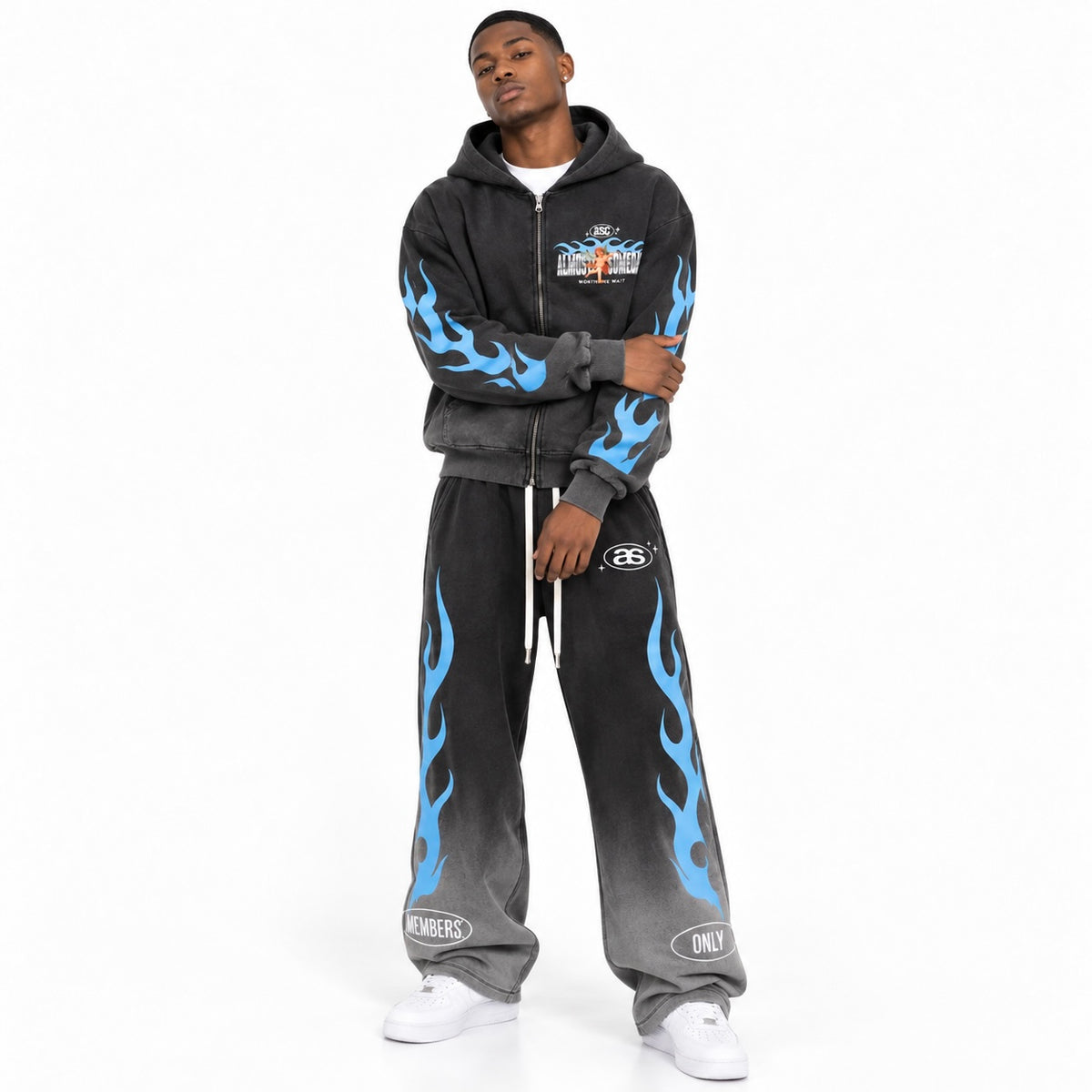 Almost Someday Members Zip Hoodie & Flare Sweatpants Set (Black)