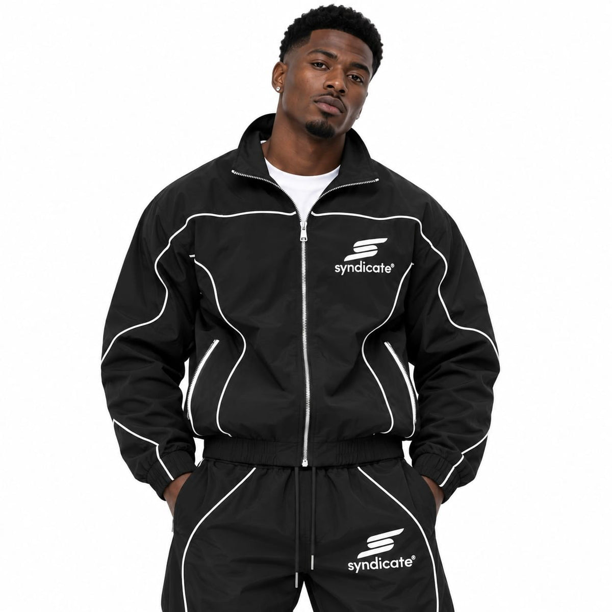 The Syndicate Nylon 3 Zip Up Track Jacket & Pants Set (Black)