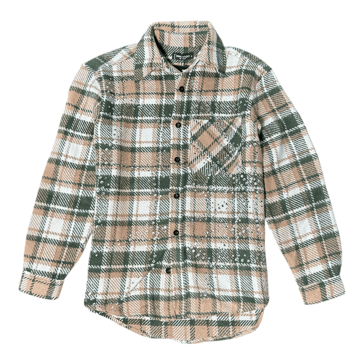 Roku Studio Heavy Flannel Shirt With Rhinestones (Forest Green)