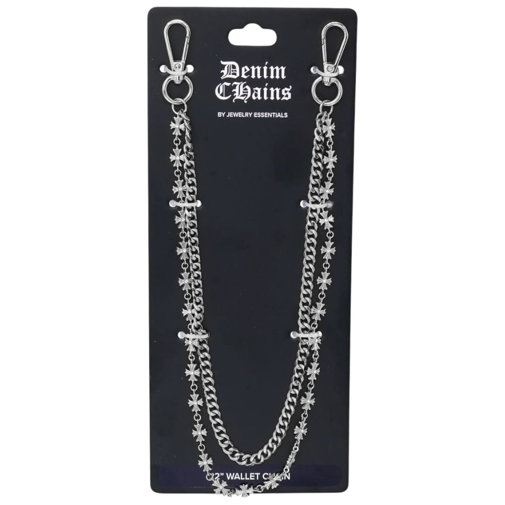 Jewelry Essential Cuban & Cross Double Layer Pant Chain (Silver) BKC-152S