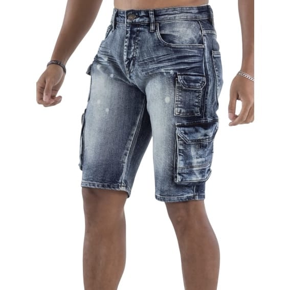 Cest La Vie Washed Twill Multi Pocket Cargo Denim Short (Soul Blue)