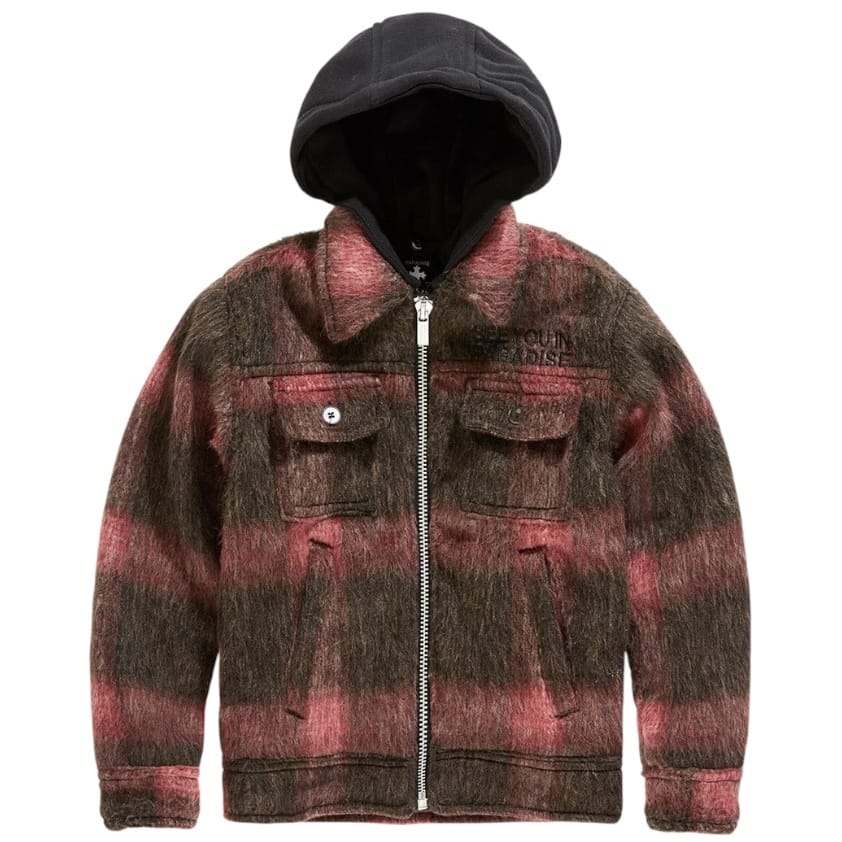 Kids See You In Paradise Hooded Flannel Shacket (Red) 2568K