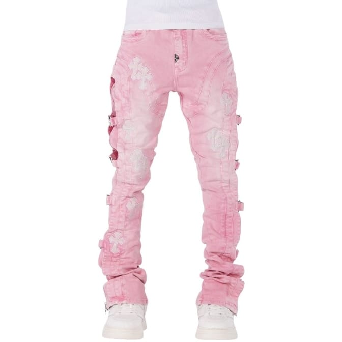 Guapi French Rose Cross Buckle Denim Jean (Rose Pink) 874FRCBD