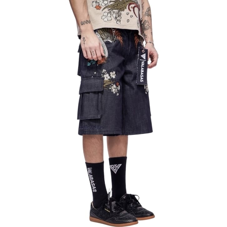 Valabasas Graviku Baggy Cargo Denim Shorts (Indigo) VLBS-VSH1-1020