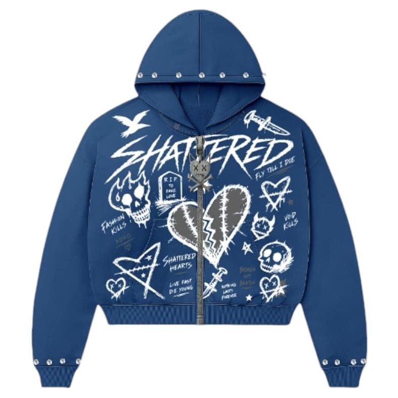 Shattered Hearts Doodle Hoodie (Blue)
