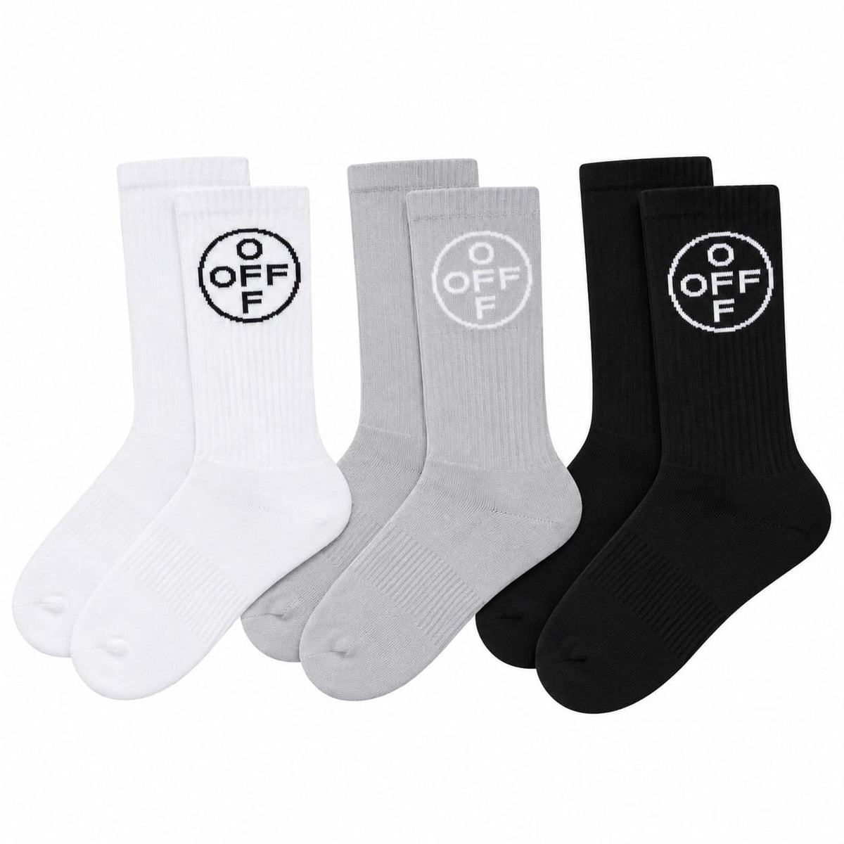 Lab Off-White Mid Calf Crew Socks 3 Pack (White/Black/Grey)