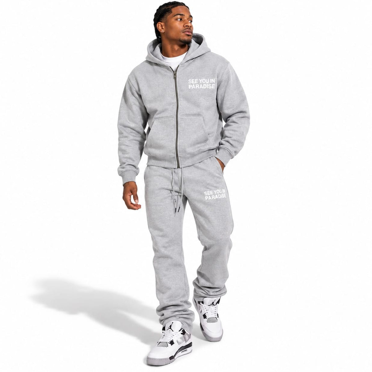 See You In Paradise Heavyweight Zip Hoodie & Sweatpants Set (H/Grey)