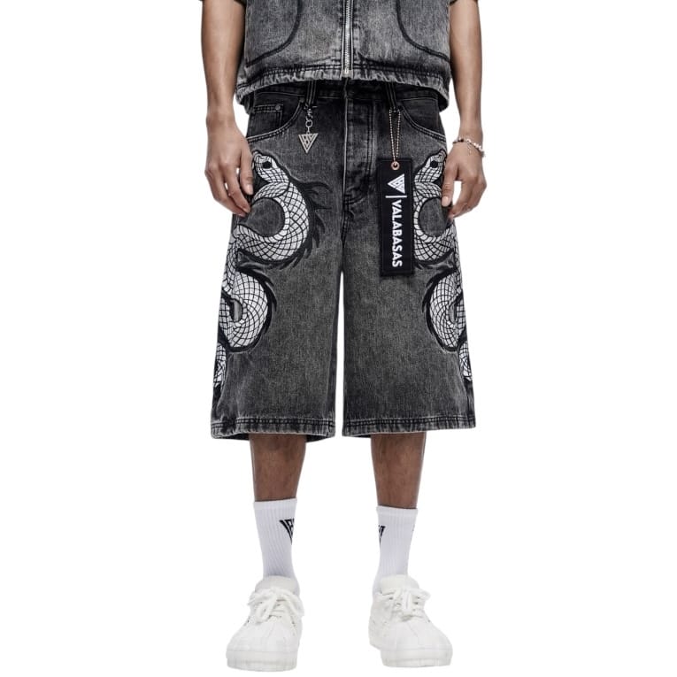 Valabasas Glacier Coil Baggy Denim Shorts (Grey Wash) VLBS-VSH1-1017