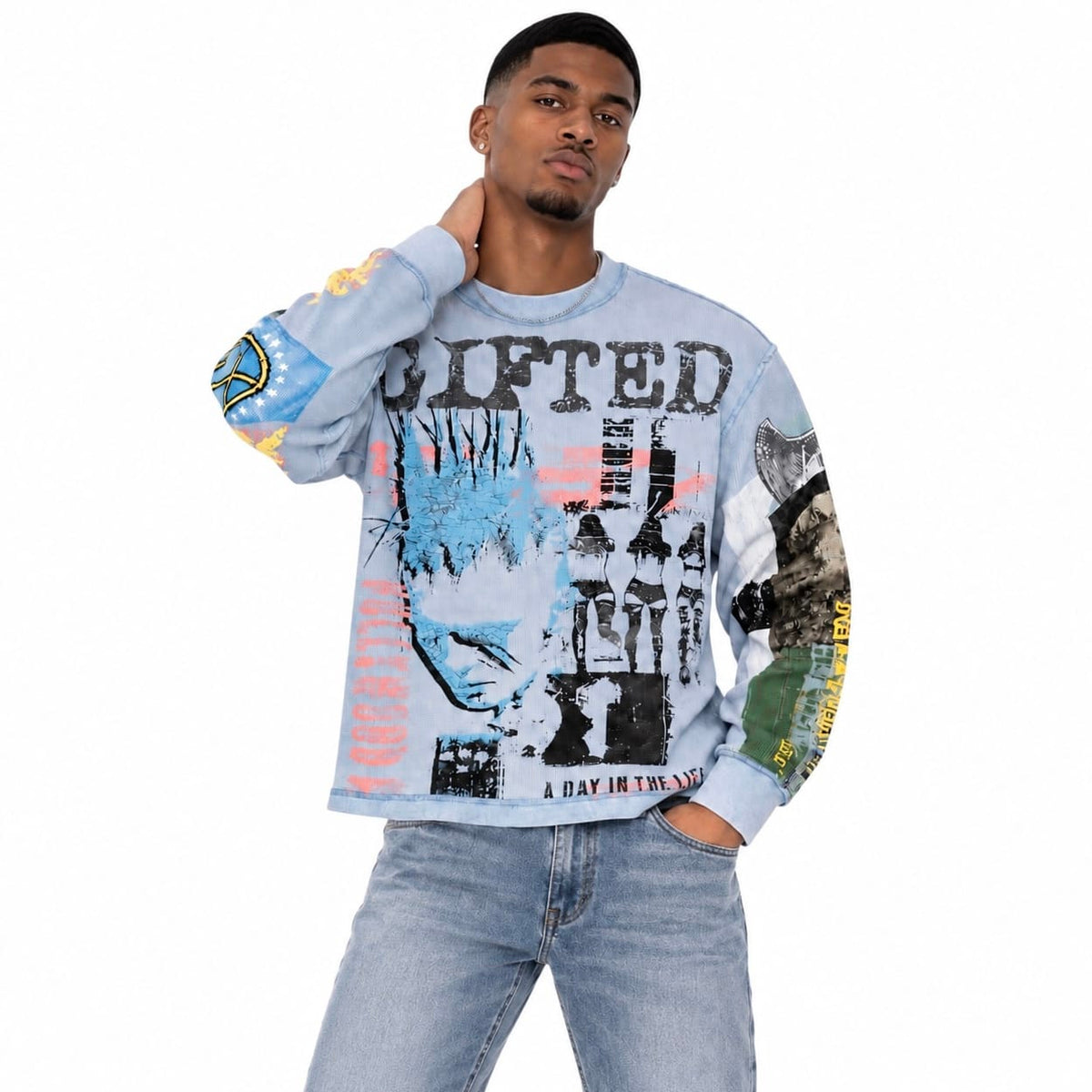 Reserve Riots In America Crewneck Long Sleeve Tee (America Blue)