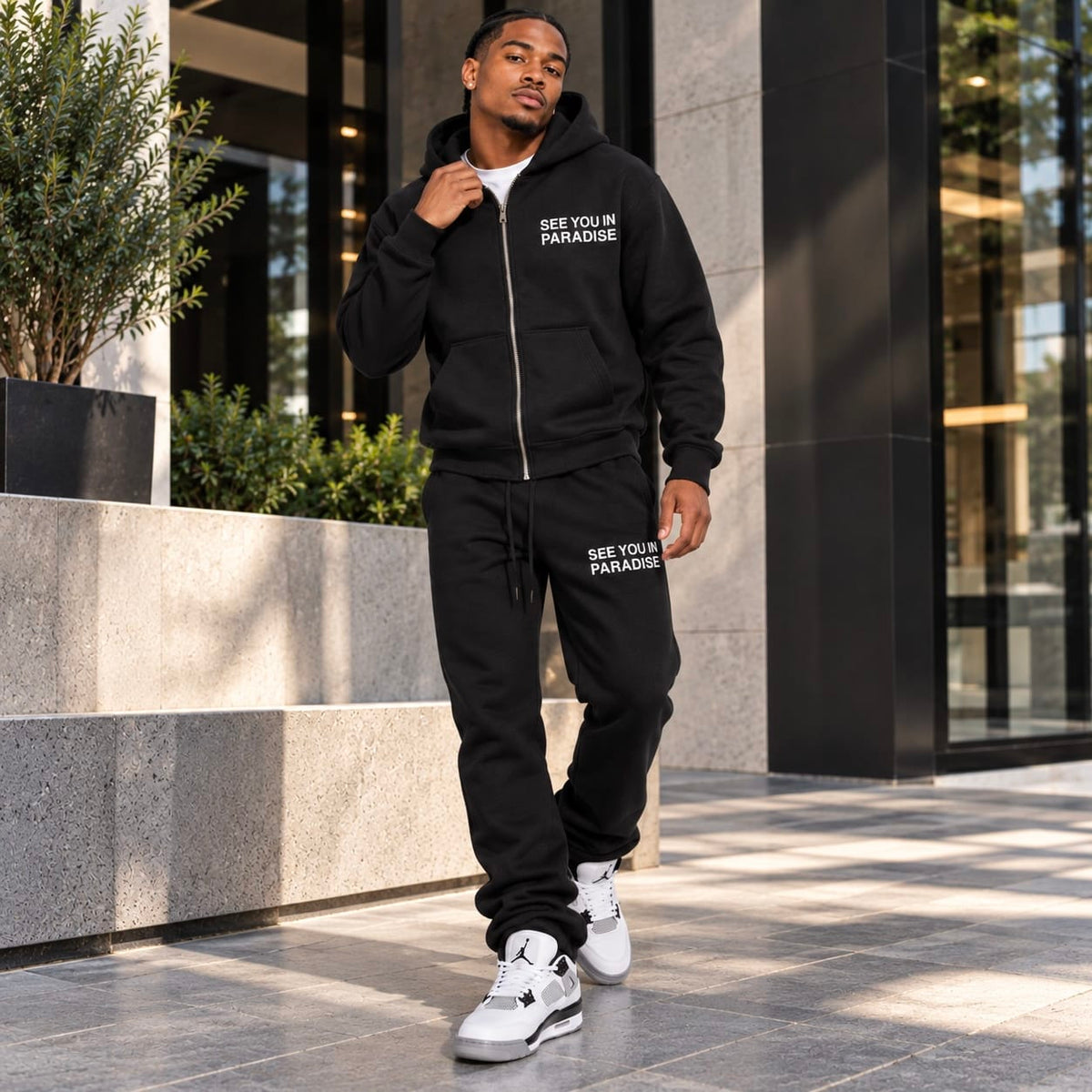 See You In Paradise Heavyweight Zip Hoodie & Sweatpants Set (Jet Black)