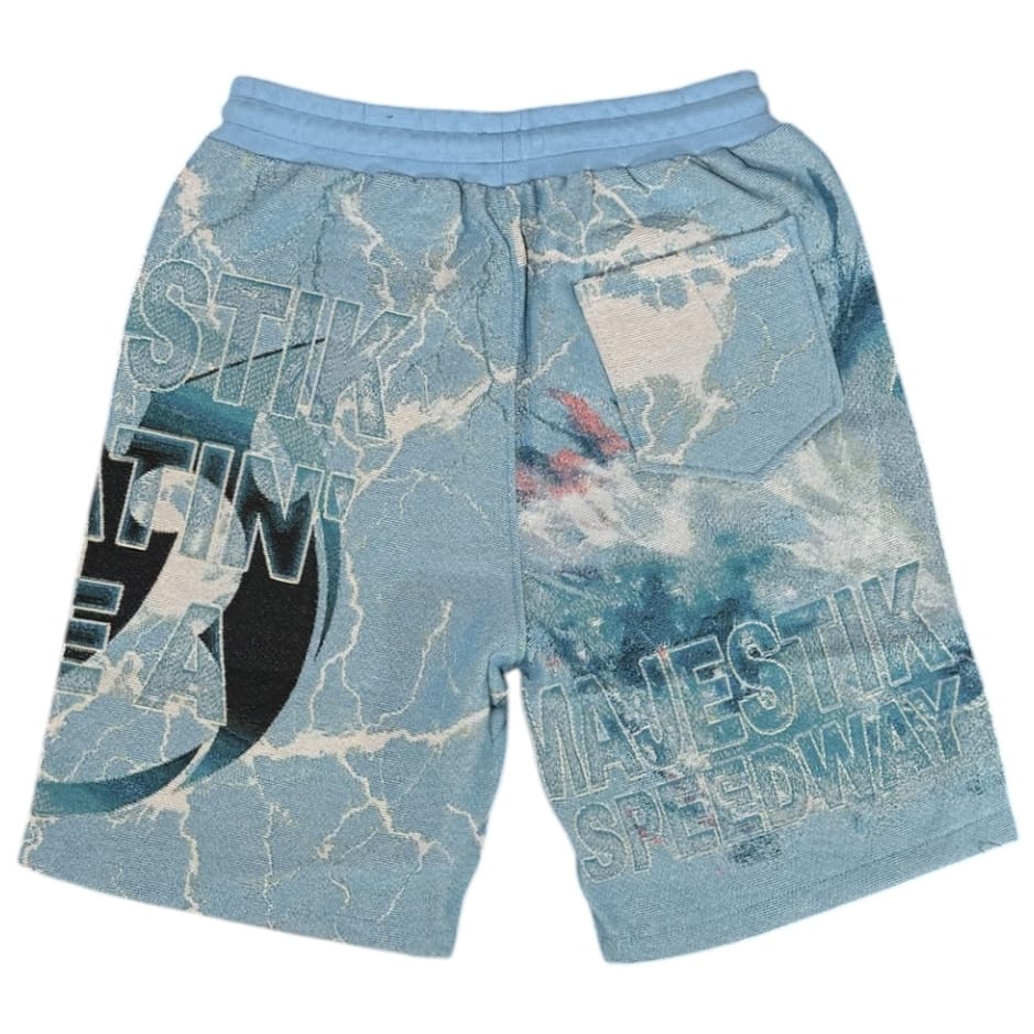 Majestik Sport Department Tapestry Jersey & Short Rhinestone Set (Light Blue)