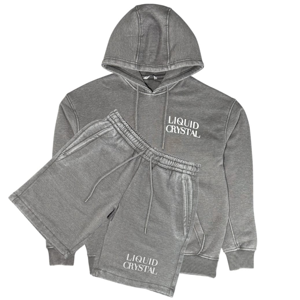 Liquid Crystals Burn Out Wash Hoodie & Short Set (Heather Grey)