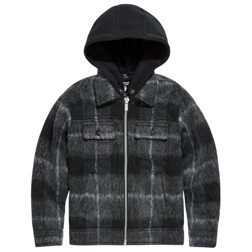 Boys See You In Paradise Hooded Flannel Shacket (Black Shadow) 2568B
