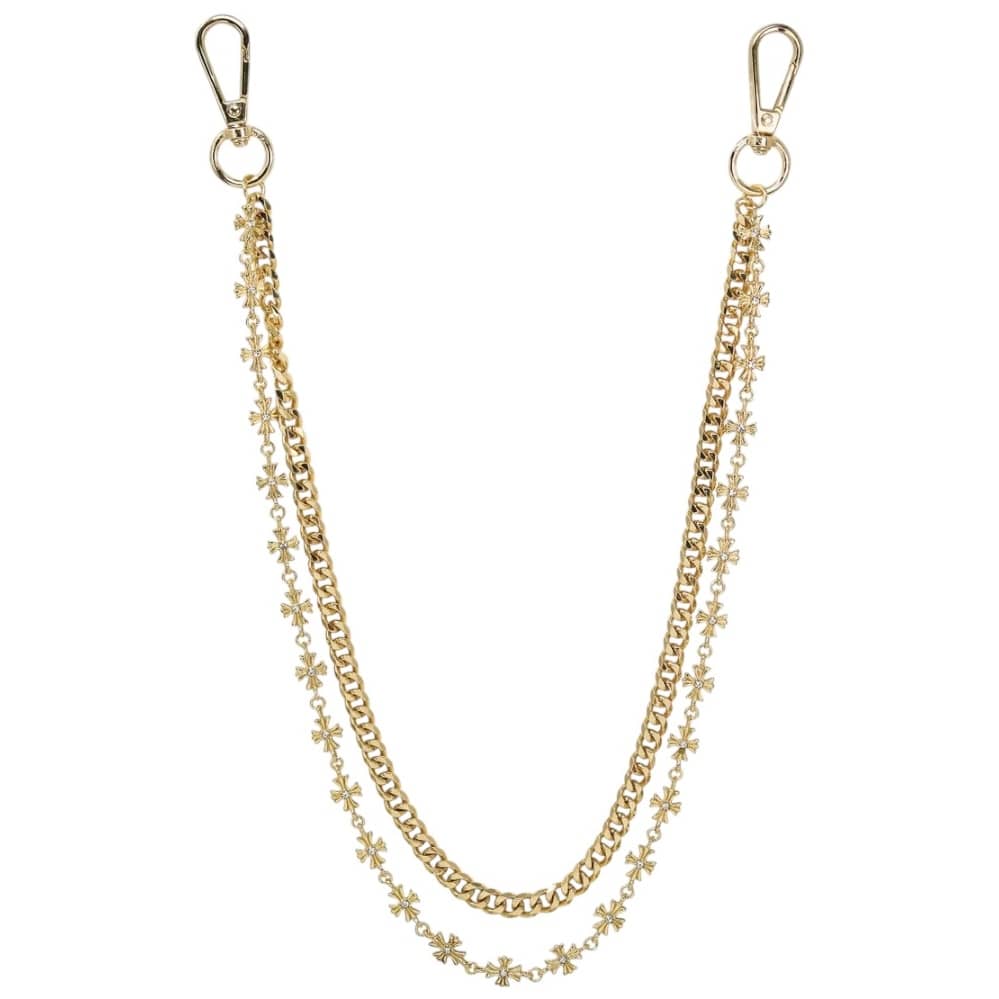 Jewelry Essential Cuban & Cross Double Layer Pant Chain (Gold) BKC-152G