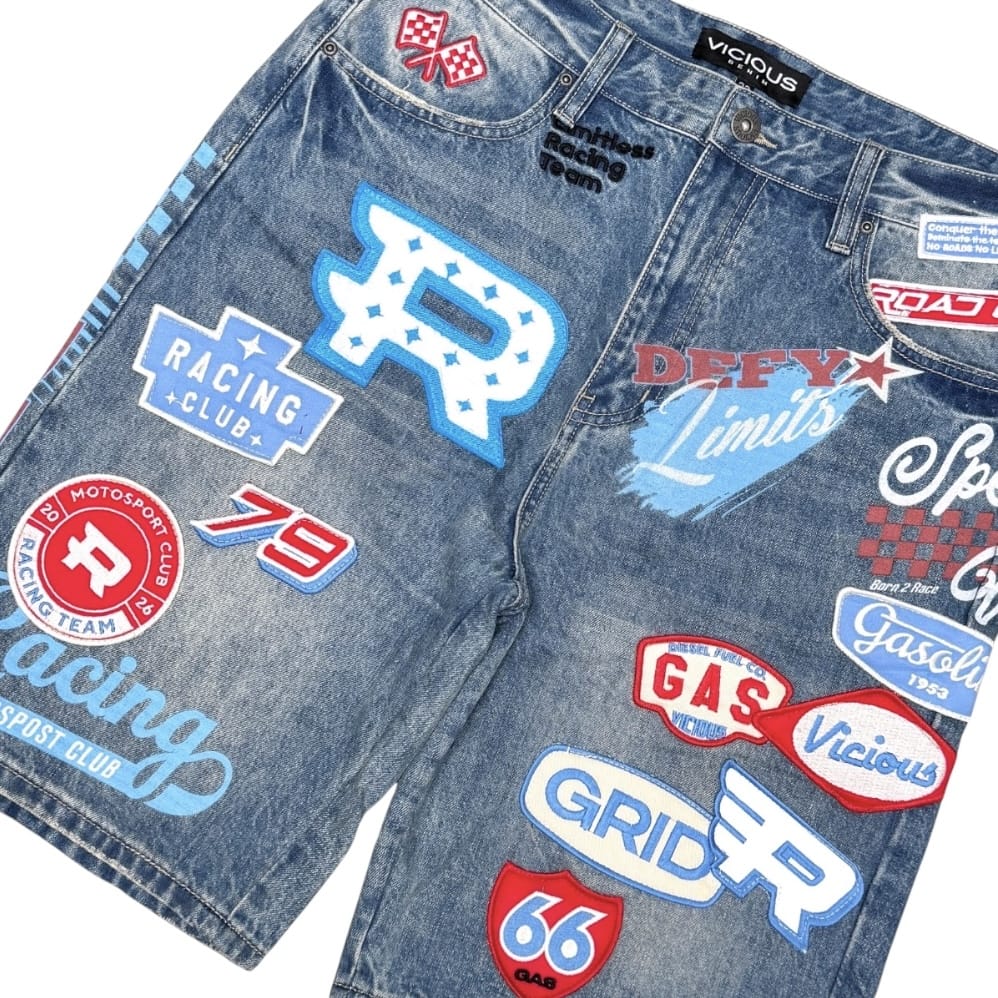 Vicious Denim Racing Denim Shorts (Light Blue) VC1204