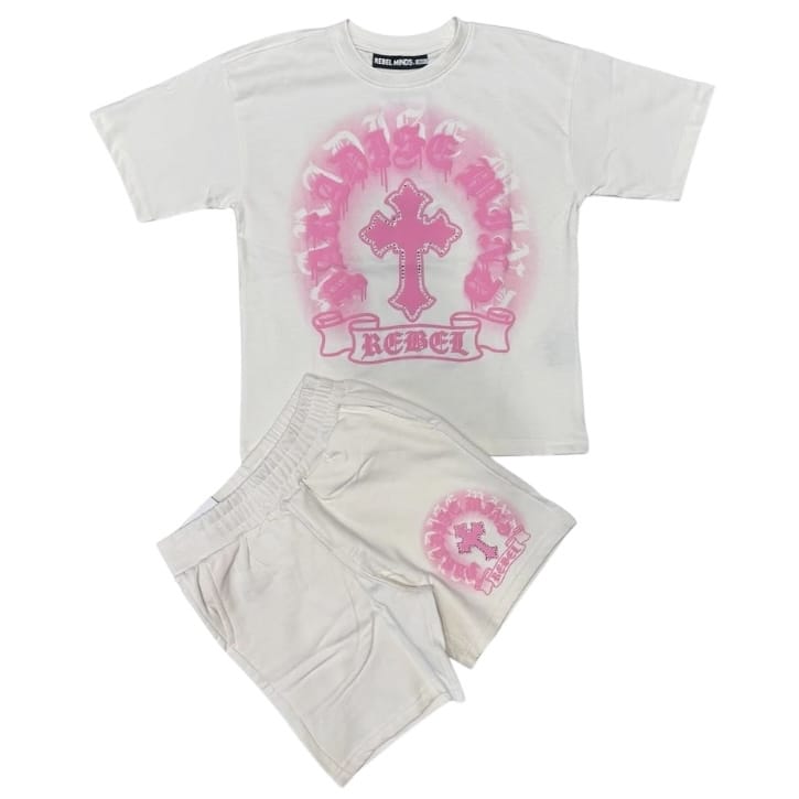 Kids Rebel Minds Paradise Cross Short Set (Cream) 614-11833