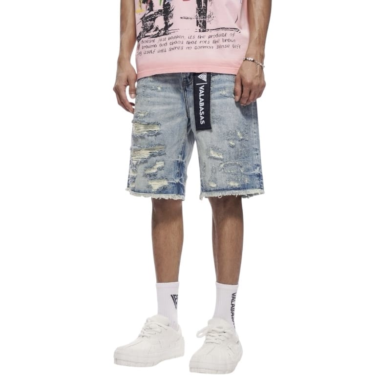 Valabasas Clipped Denim Shorts (Blue Wash) VLBS-VSH2-1034