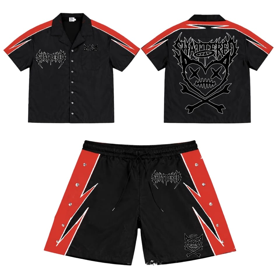 Shattered Hearts Logo Nylon Short Set (Black/Red)