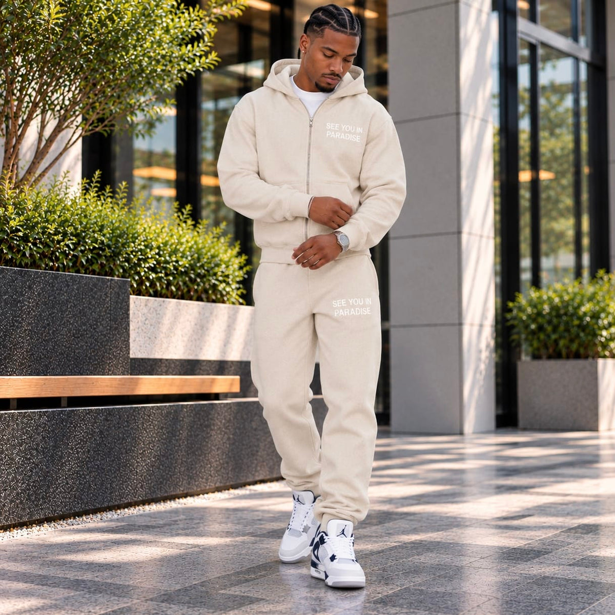 See You In Paradise Heavyweight Zip Hoodie & Sweatpants Set (Oatmeal)