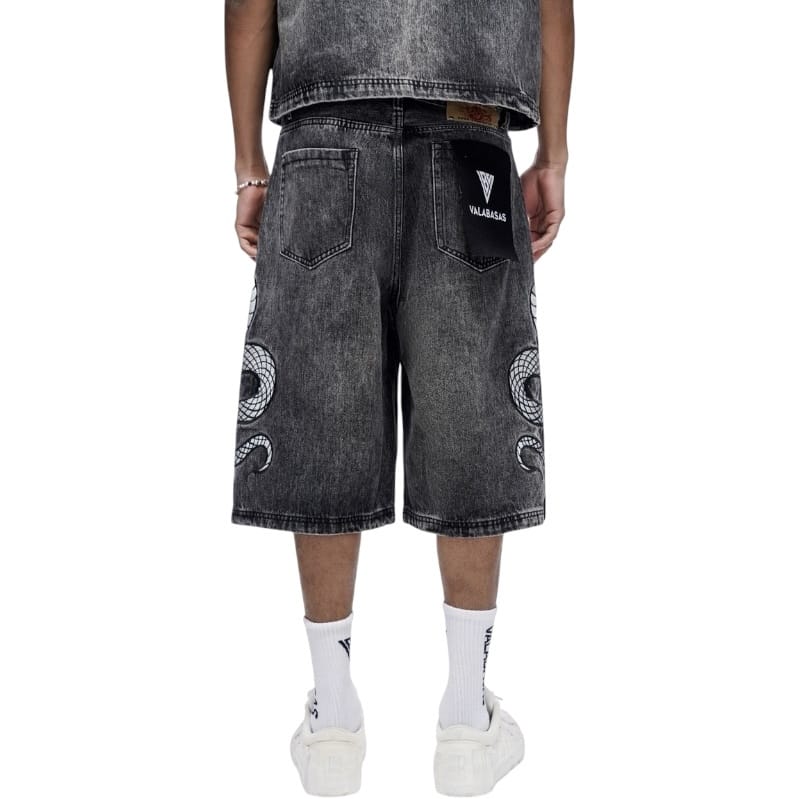 Valabasas Glacier Coil Baggy Denim Shorts (Grey Wash) VLBS-VSH1-1017