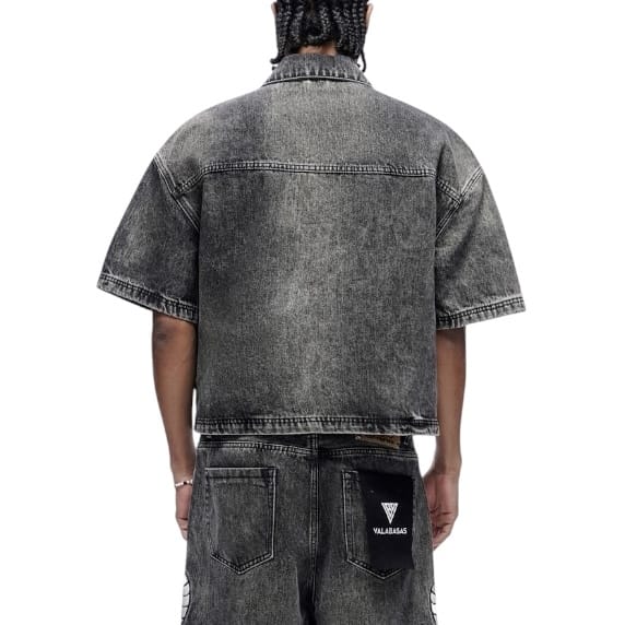Valabasas Frostscale Denim Short Sleeve Zip Up (Grey Wash) VLBS-VBD1-1027