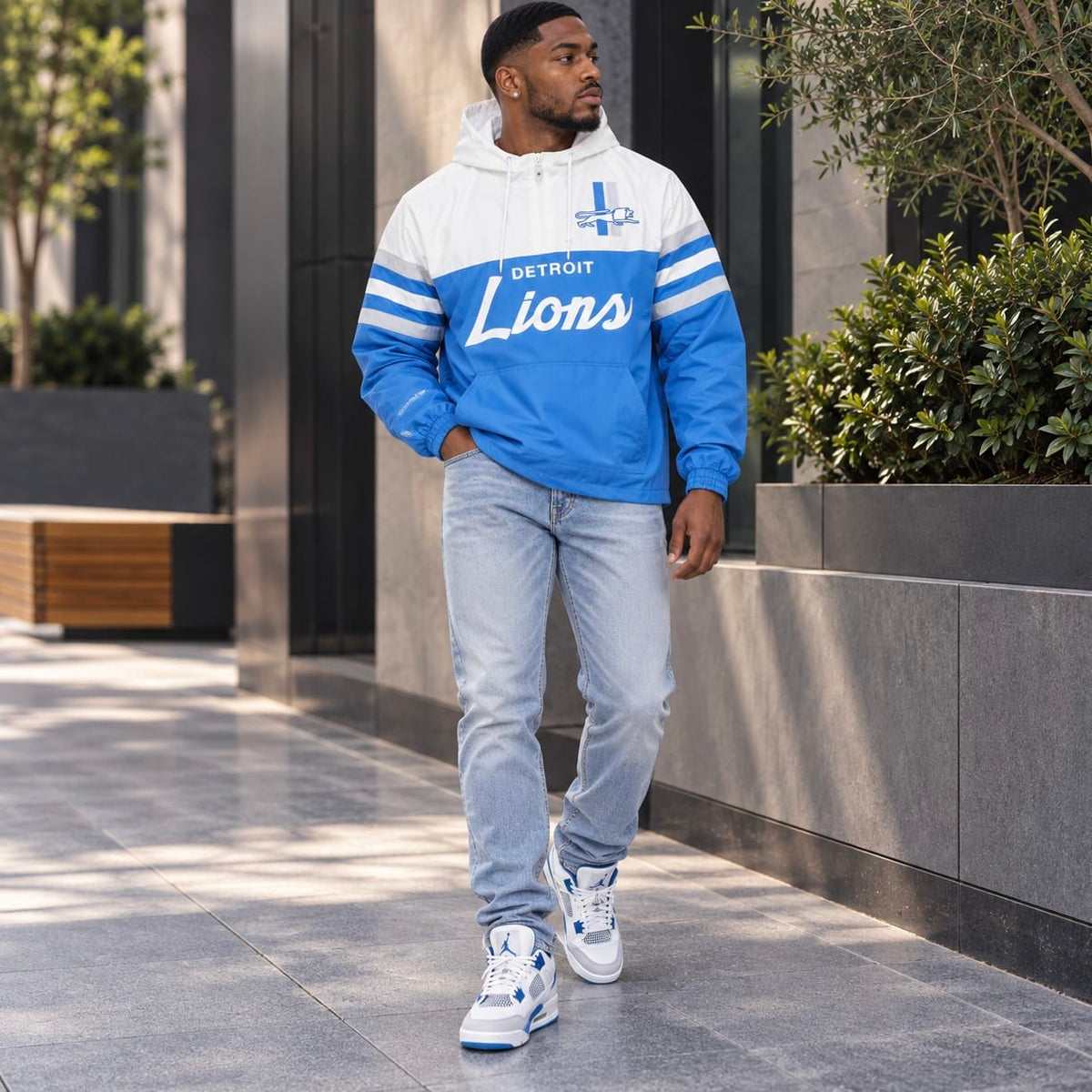 Mitchell & Ness Detroit Lions Head Coach Lw Anorak Windbreaker (Blue)