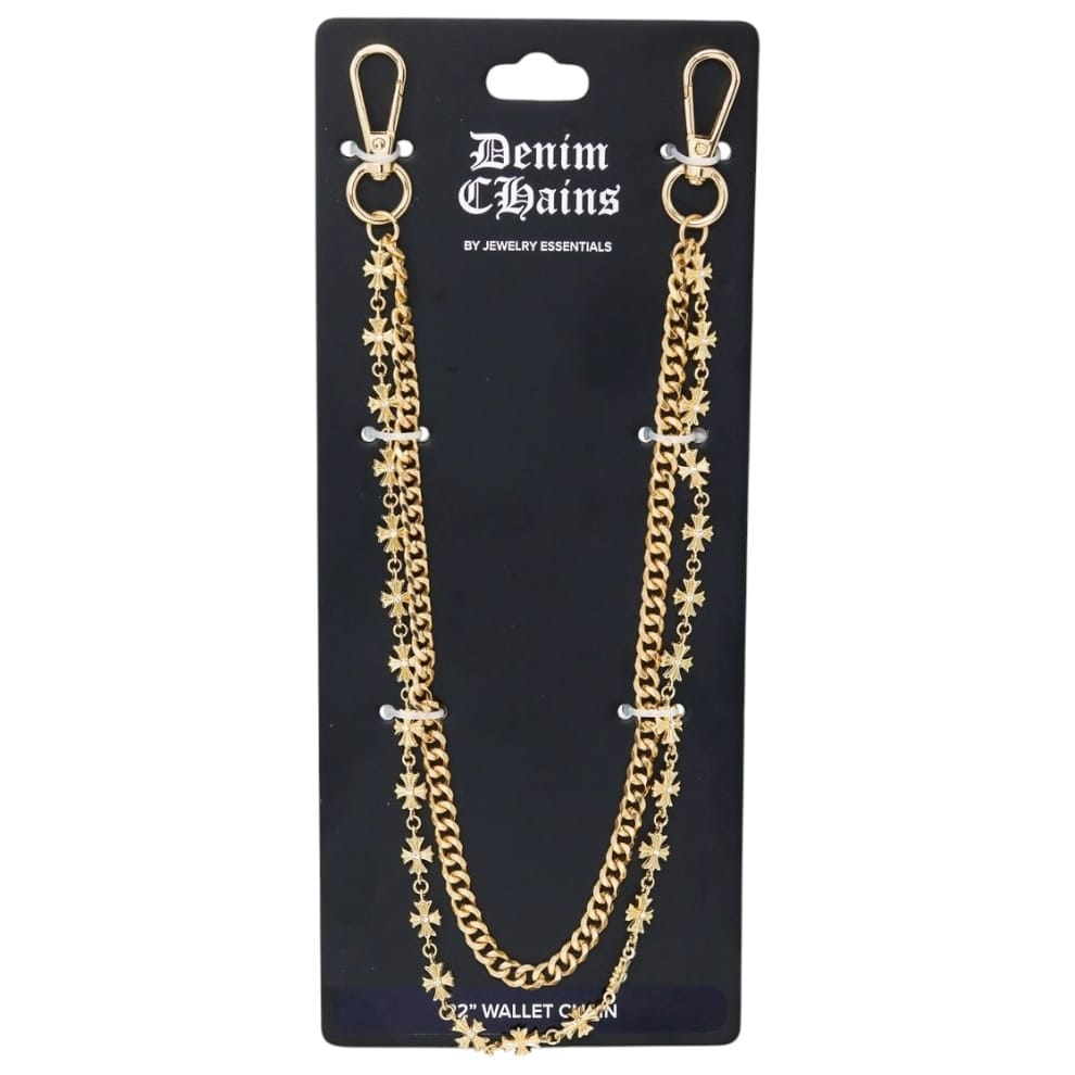 Jewelry Essential Cuban & Cross Double Layer Pant Chain (Gold) BKC-152G