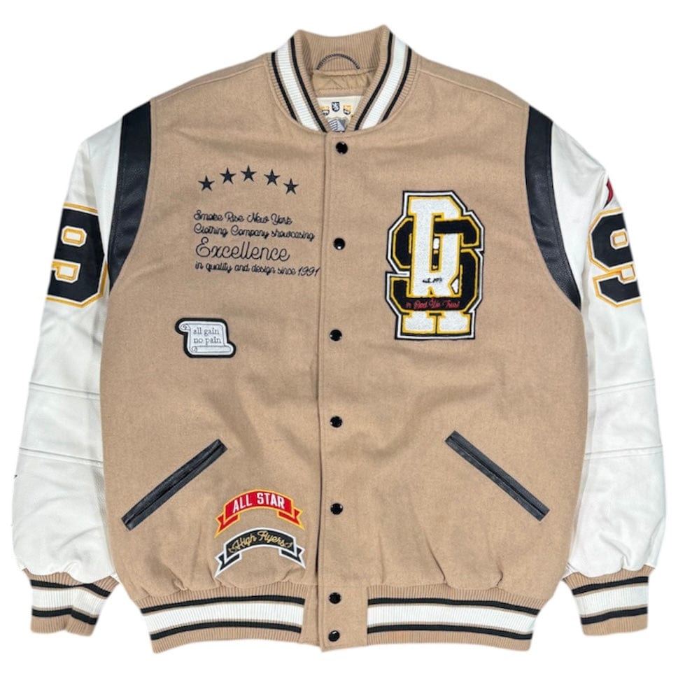 Smoke Rise All Gain No Pain Varsity Jacket (Beige) 82930
