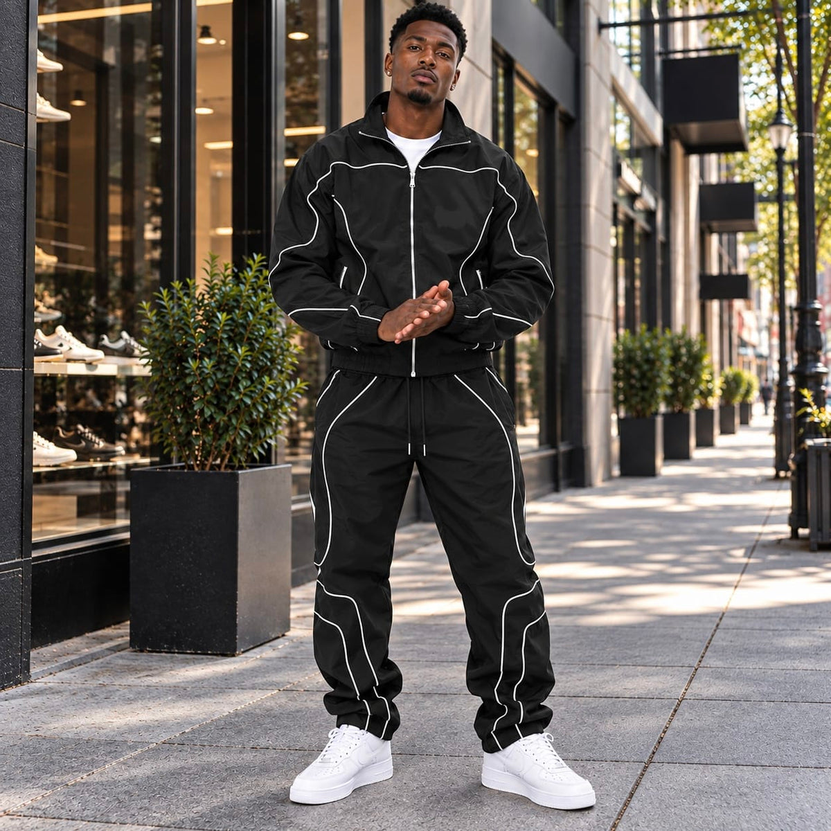 The Syndicate Nylon 3 Zip Up Track Jacket & Pants Set (Black)