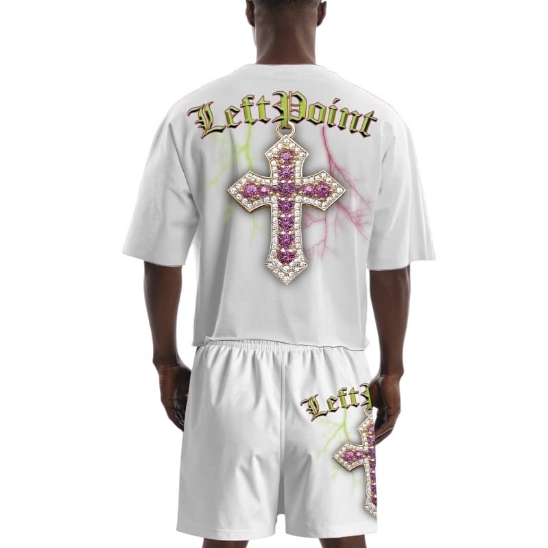 Left Point Stole My Heart Jeweled Cross Set (White)