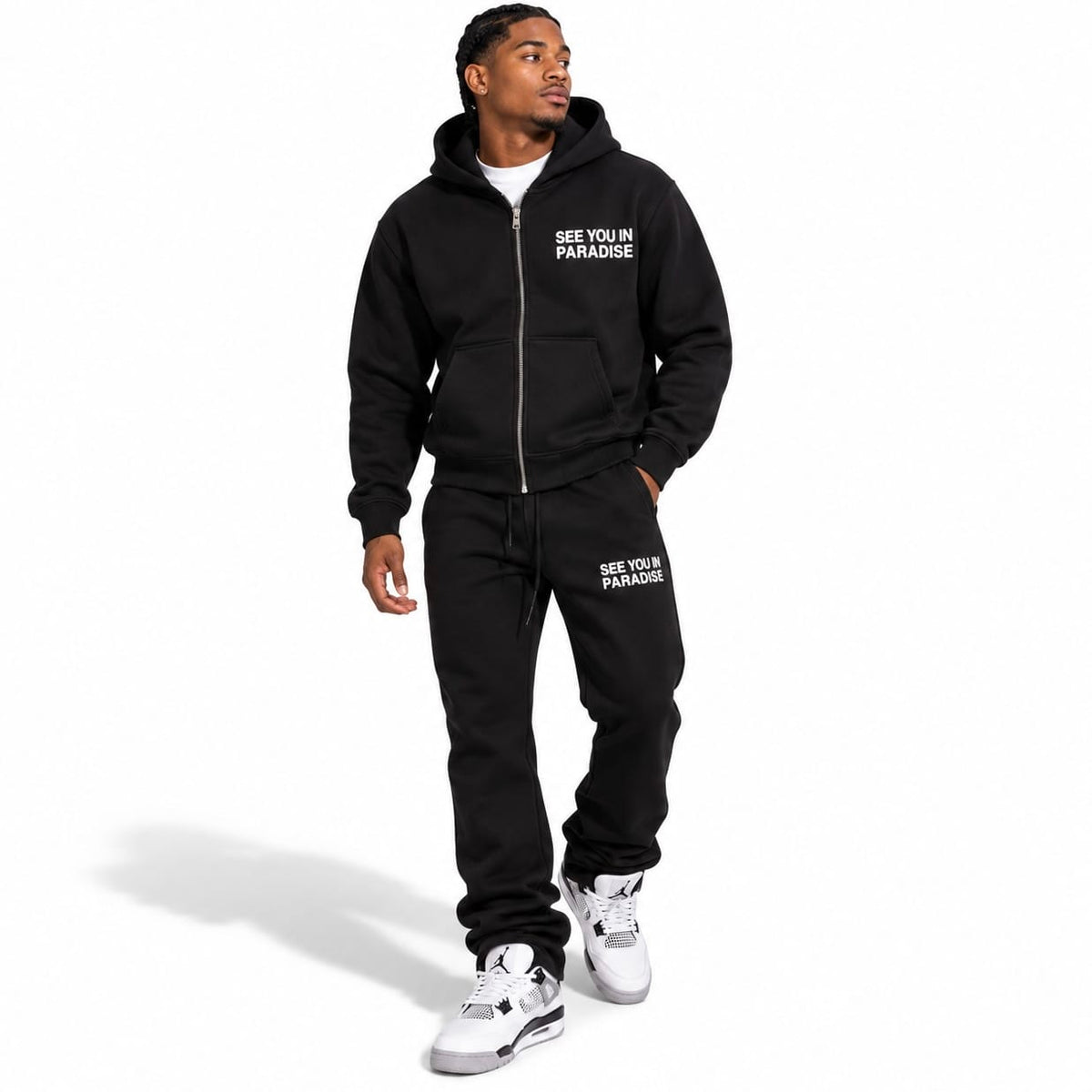 See You In Paradise Heavyweight Zip Hoodie & Sweatpants Set (Jet Black)