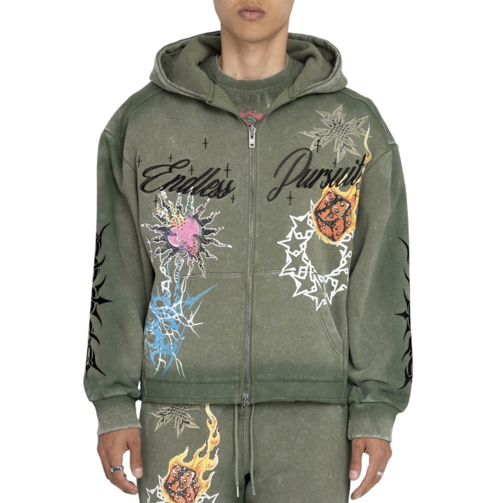 Smoke Rise Endless Pursuit Studded Hoodie & Pants Set (Vintage Army)