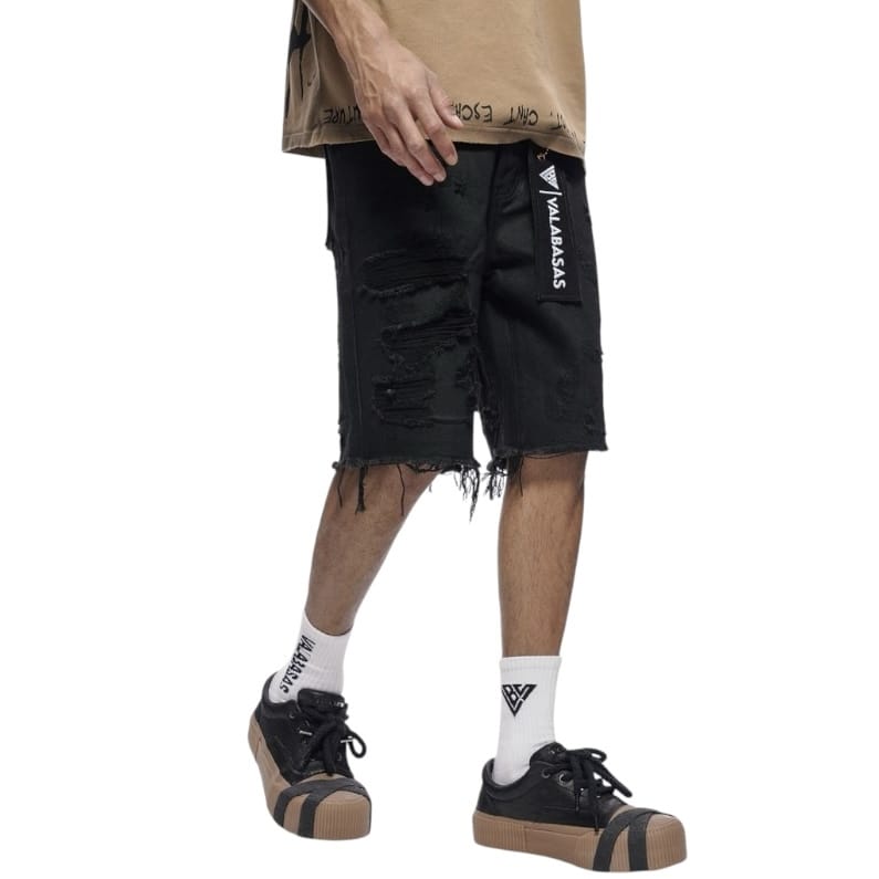 Valabasas Clipped Denim Shorts (Black Waxed) VLBS-VSH2-1034