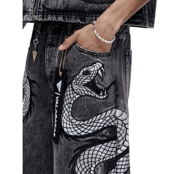 Valabasas Glacier Coil Baggy Denim Shorts (Grey Wash) VLBS-VSH1-1017