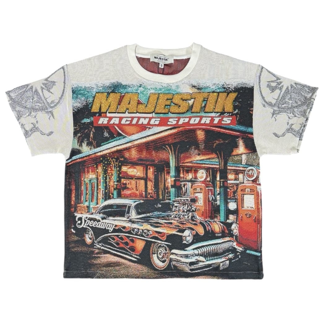 Majestik Racing Department Tapestry Jesery & Short Rhinestone Set (Cream)