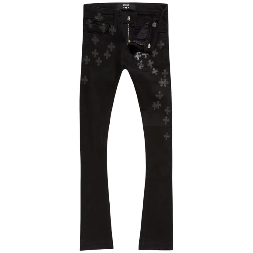 Kids Super Skinny Stacked Forbidden Fruit Denim (Black) JTFP2318K