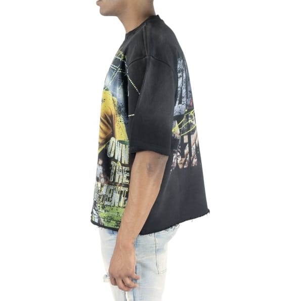 R3bel Denim Icon French Terry Rhinestone Tee (Black)