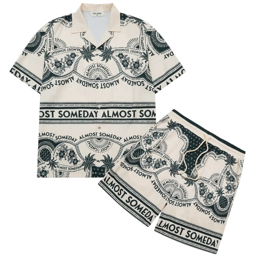 Almost Someday Habana Button Up & Short Set (Green/Cream)