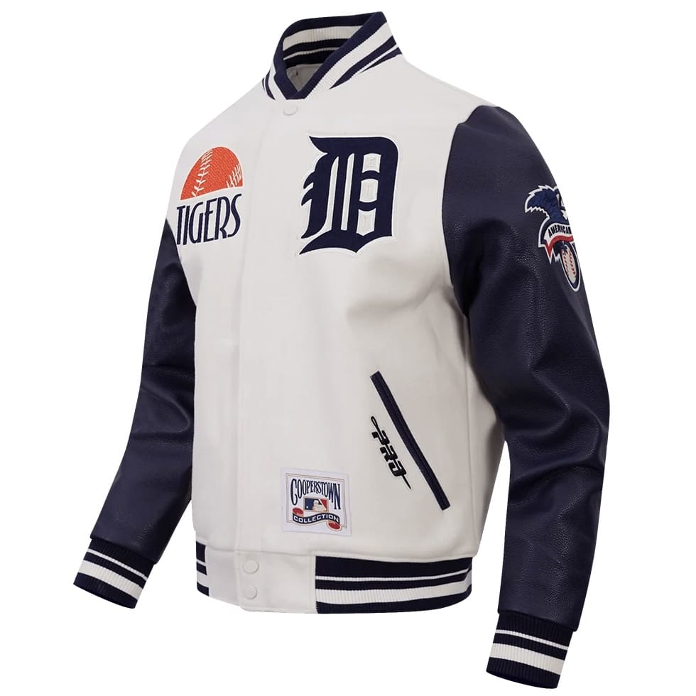 Pro Standard MLB D. Tigers Original Players Varsity Jacket (Eggshell/M.Navy)
