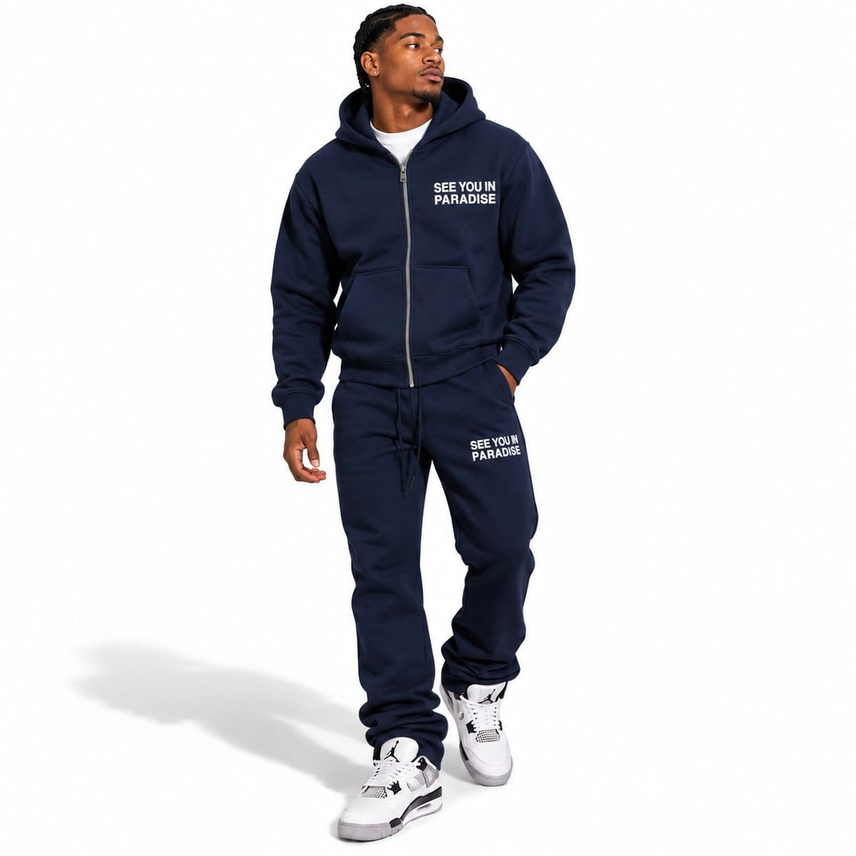 See You In Paradise Heavyweight Zip Hoodie & Sweatpants Set (Navy)