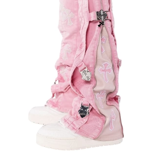 Guapi French Rose Cross Buckle Denim Jean (Rose Pink) 874FRCBD