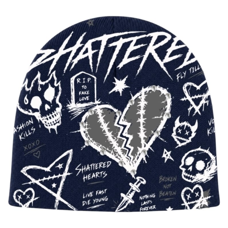 Shattered Hearts Doodle Beanie (Blue)