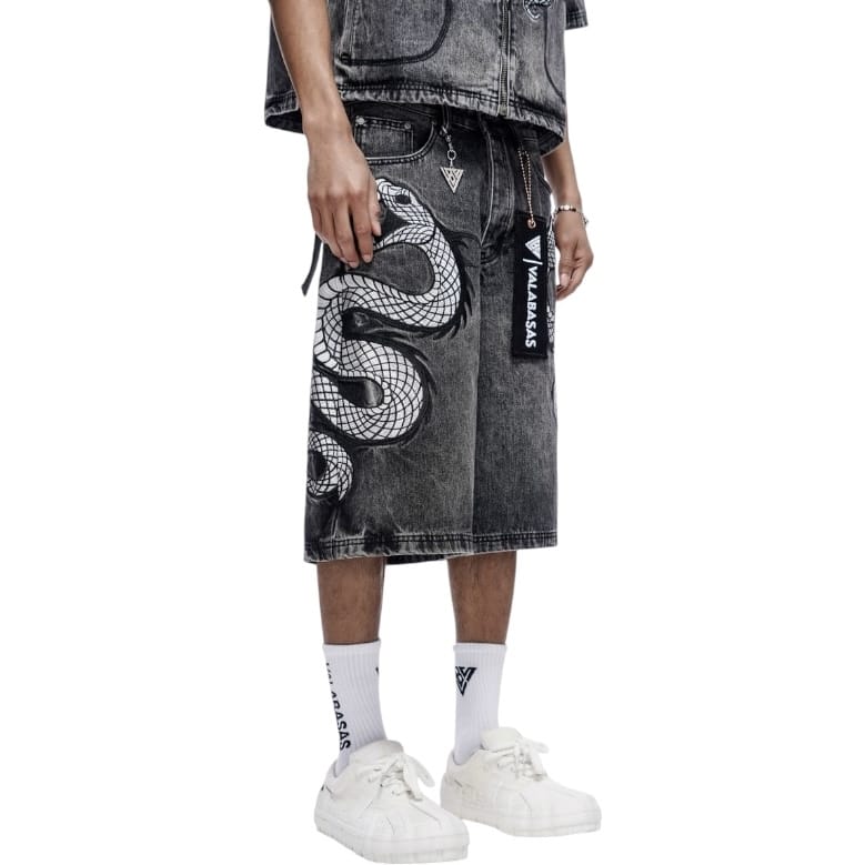 Valabasas Glacier Coil Baggy Denim Shorts (Grey Wash) VLBS-VSH1-1017