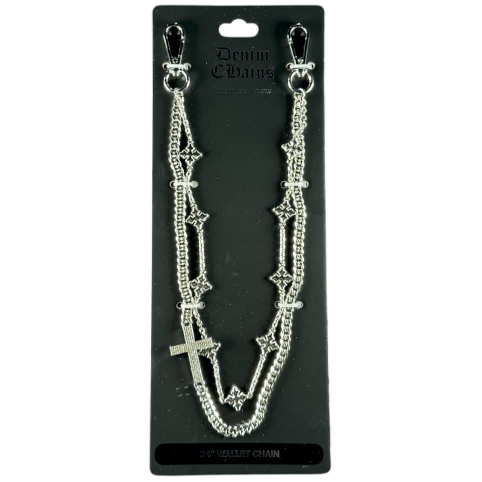 Jewelry Essentials Iced Cross Infinity Double Pant Chain (Silver) BKC-171S